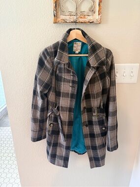 Tulle Black and Gray Plaid Peacoat with Teal Lining